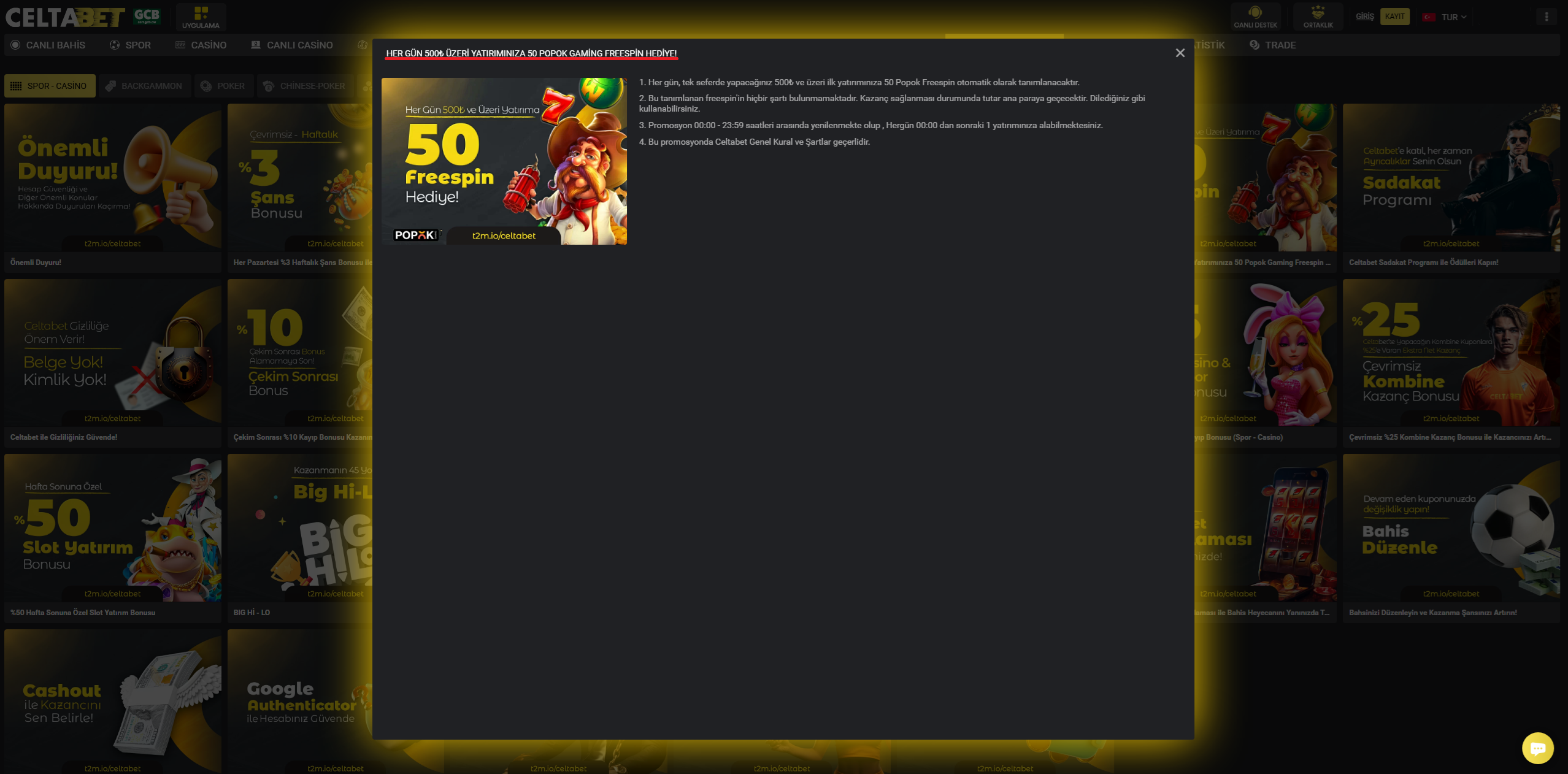 You are currently viewing Celtabet 500TL Yatırımınıza 50 Popok Freespin Bonusu